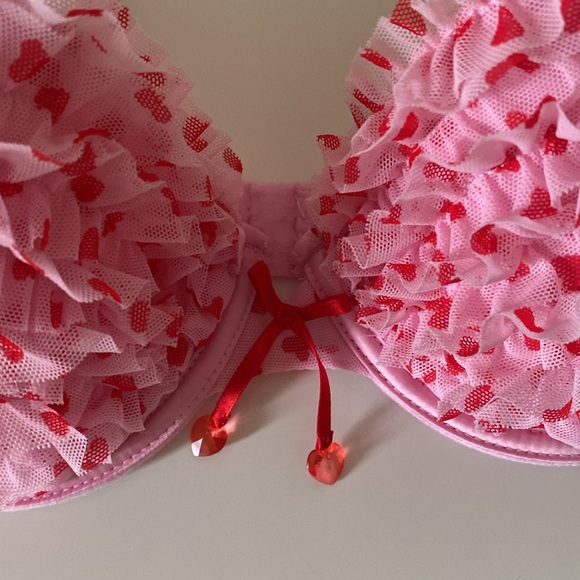 La SENZA Lingerie Bra Fitted Pink Red Hearts Ruffle Occasion Cute Size 32C - Picture 8 of 16